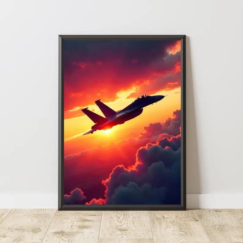 F-16 Fighter Jet Sunset Poster – Aviation Wall Art