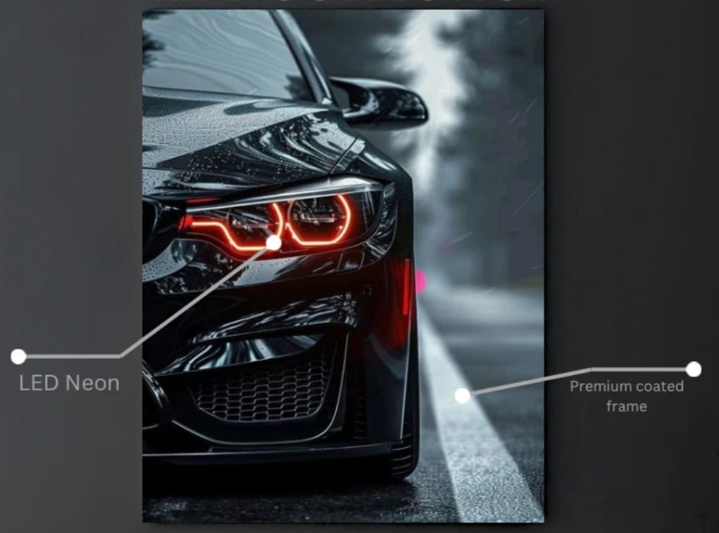 BMW One Front Light Neon LED Wall Poster – Luxury  Car Decor