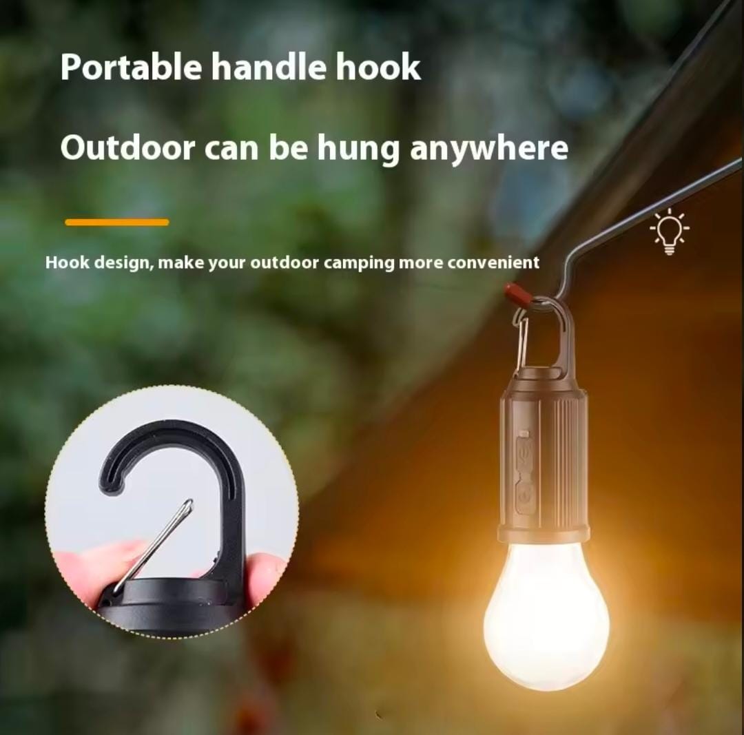 Portable LED Camping Light Bulb – USB Rechargeable Lantern with Hook for Outdoor & Emergency Use