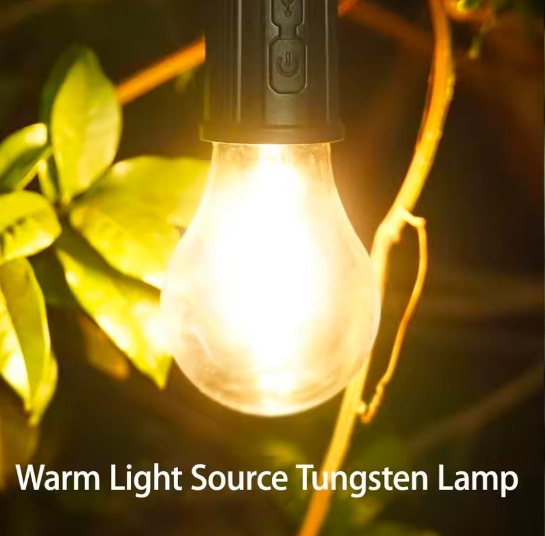 Portable LED Camping Light Bulb – USB Rechargeable Lantern with Hook for Outdoor & Emergency Use