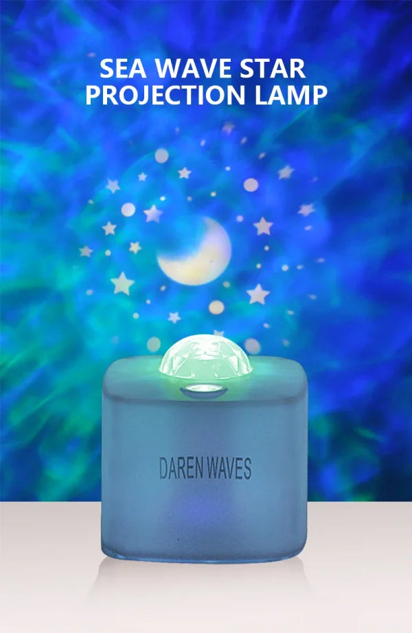 Sea wave star projection lamp with starry night design on a blue background
