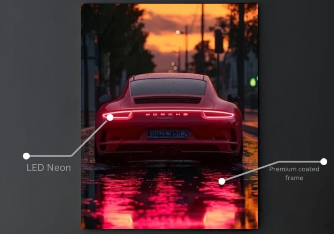 Porsche Carrera Rear Light Neon LED Wall Poster – Premium Acrylic Car Decor