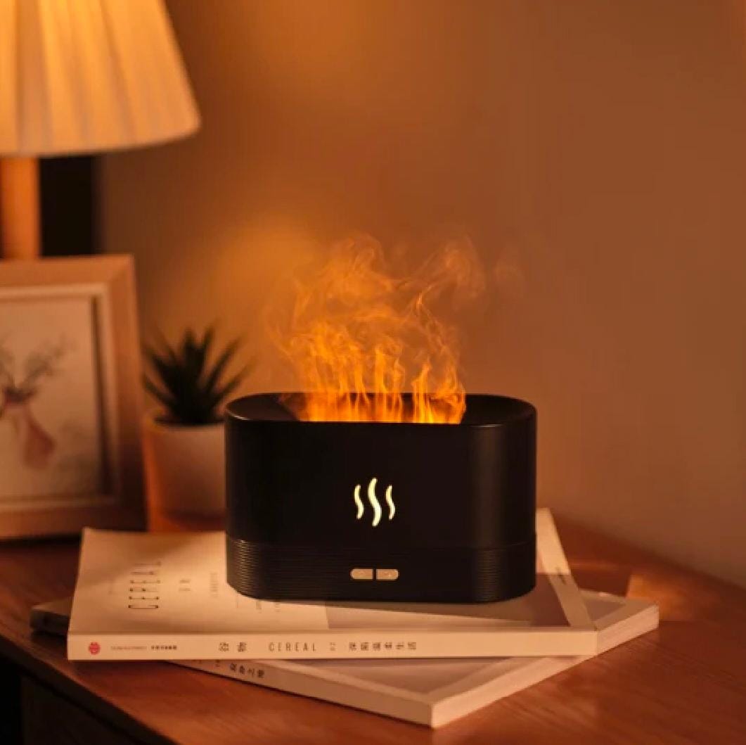 Aroma Diffuser Air Humidifier - Flame Effect LED Humidifier – Ultrasonic Cool Mist Diffuser & Decorative Flame Light for Home & Office