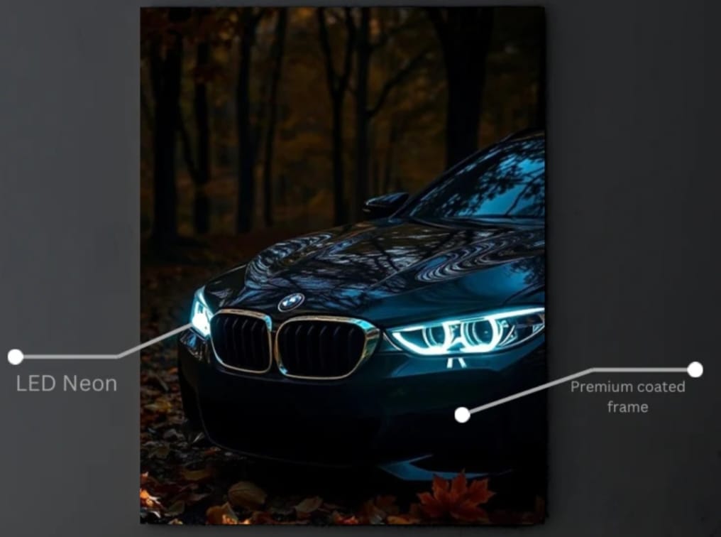 BMW Front Light Neon LED Wall Poster – Luxury Acrylic Car Decor