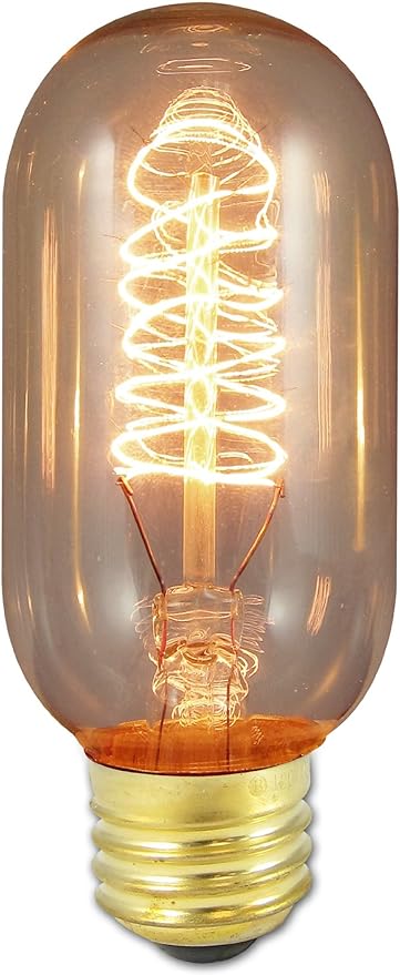 Vintage-style light bulb with spiral filament on a white background
