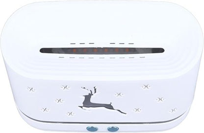 White electronic device with deer silhouette and LED lights on a white background