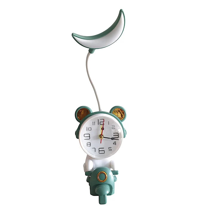 Children's clock with a moon-shaped lamp on a white background