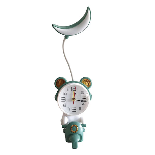Children's clock with a moon-shaped lamp on a white background