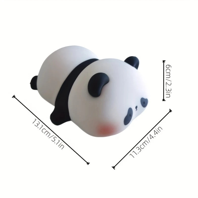 Panda-shaped toy with dimensions labeled on a white background