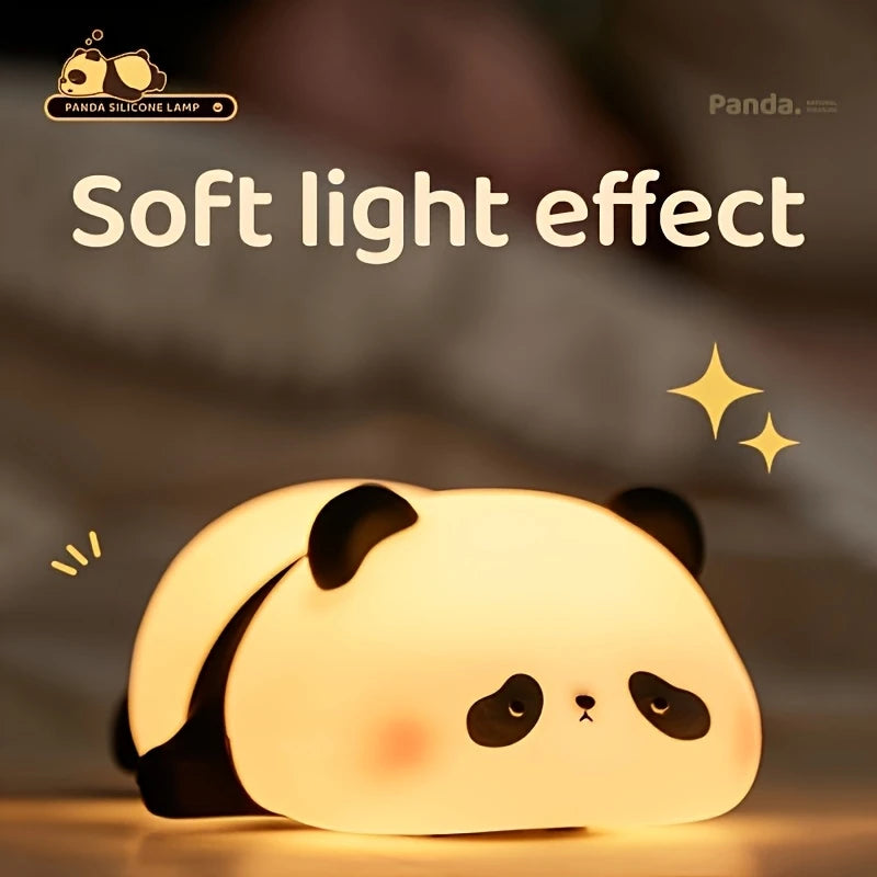 Panda silicone lamp with a soft light effect on a dark background