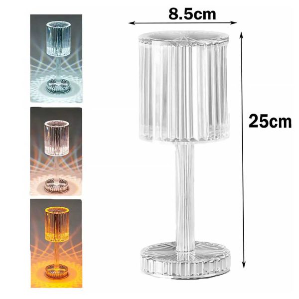 Transparent cylindrical lamp with dimensions labeled on a white background